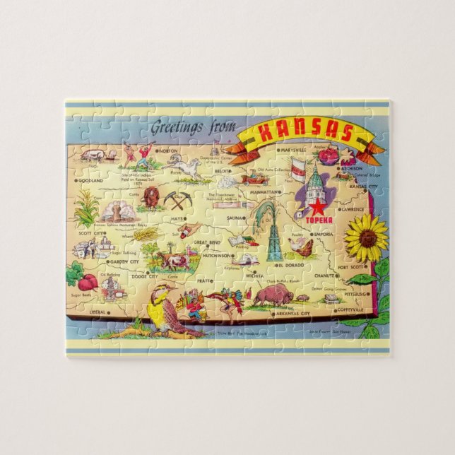 Kansas vycard Karta Jigszle Puzzle Pussel (Horisontell)