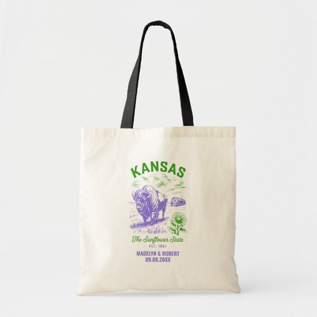 Kansas Wedding Welcome Bag, Destination Wedding Tygkasse (Framsidan)