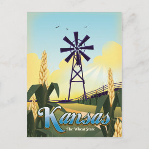 Kansas "Wheat State"-reseaffisch. Vykort