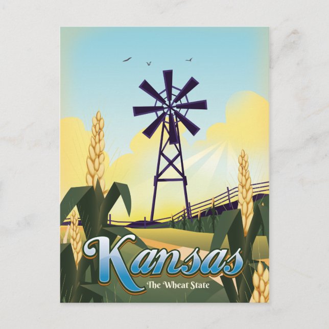 Kansas "Wheat State"-reseaffisch. Vykort (Framsida)