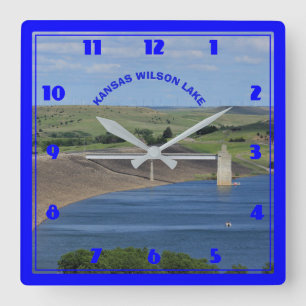 Kansas Wilson Sjö med blå vatten CLOCK Fyrkantig Klocka