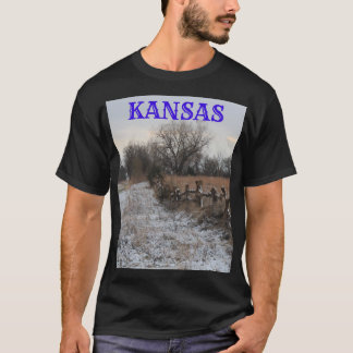 Kansas Wooden Fence med Snö T-Shirt