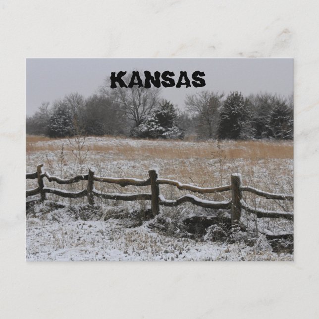 Kansas Wooden Fence Winter Wonderland Post Card Vykort (Framsida)