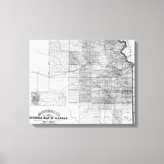 KansasPanoramic MapKansas Canvastryck (Framsida)