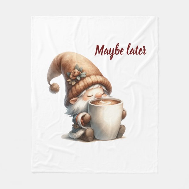Kanske senare Gnome Drinking Coffee Fleecefilt (Framsidan)
