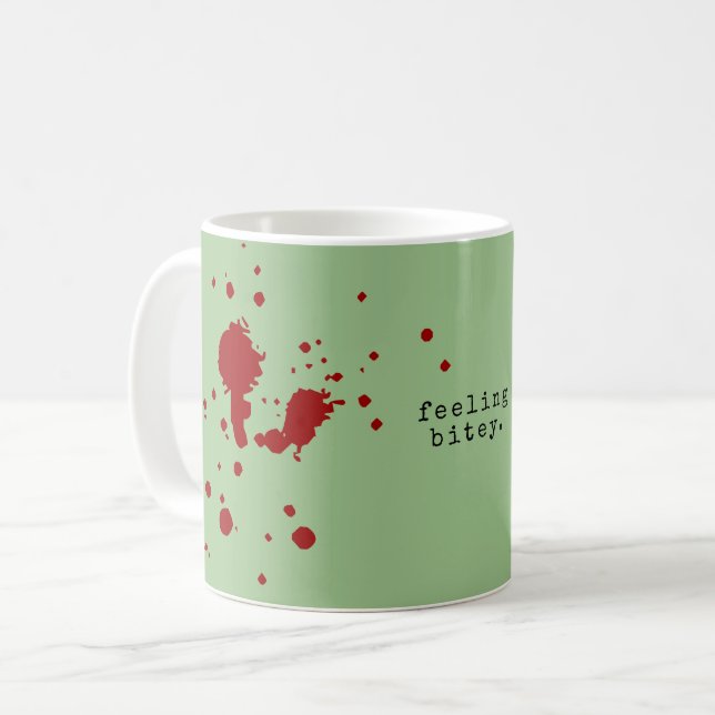 KÄNSLA BITEY Funny Zombie Grönt Kaffemugg (Framsida vänster)