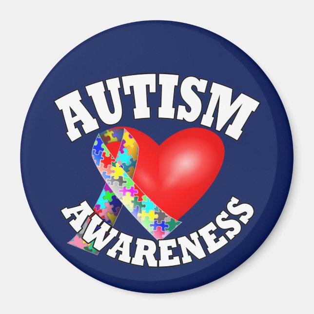 Känsla för autism Ribbon-hjärta Magnet (Framsidan)