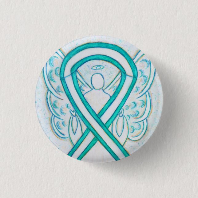 Känsla för cervikal cancer Ribbon Angel Button Pin Knapp (Framsida)