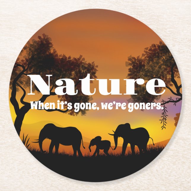 Känsla för natur och elefanter underlägg papper rund (Framsidan)