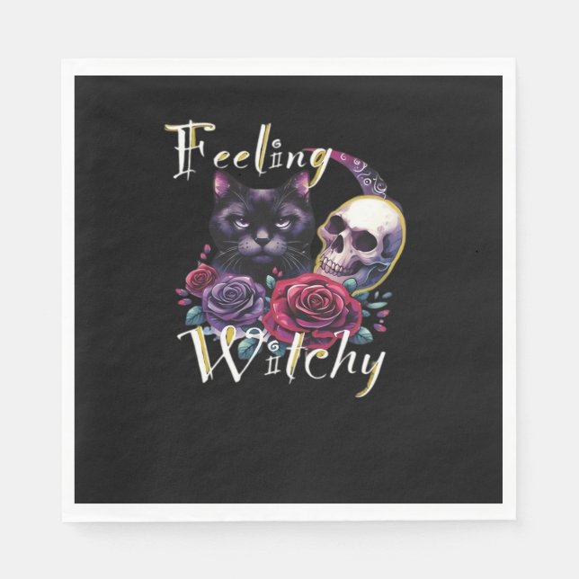 Känsla för Witchy Black Cat Classic T-Shirt Pappersservett (Framsidan)