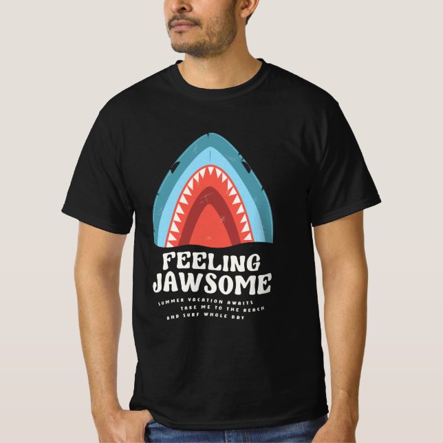 Känsla Jawsome Shark Funny Summer Puns Black T Shirt (Framsida)