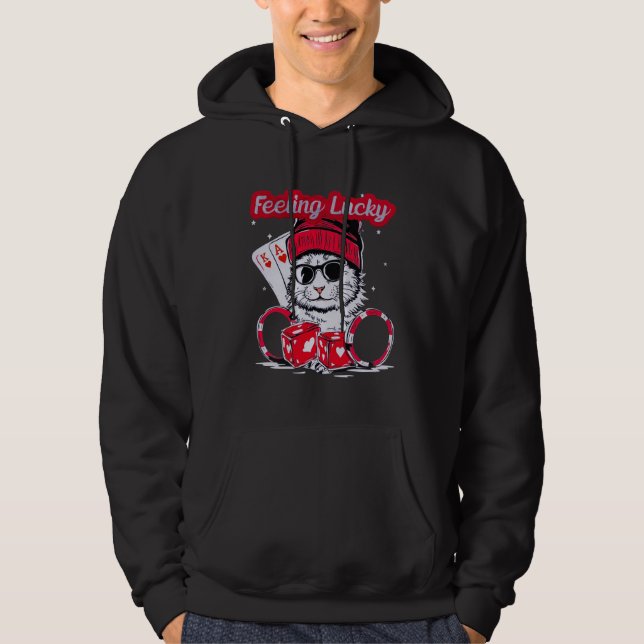 Känsla Lucky - Coola Cat Casino Vibes Hoodie (Framsida)