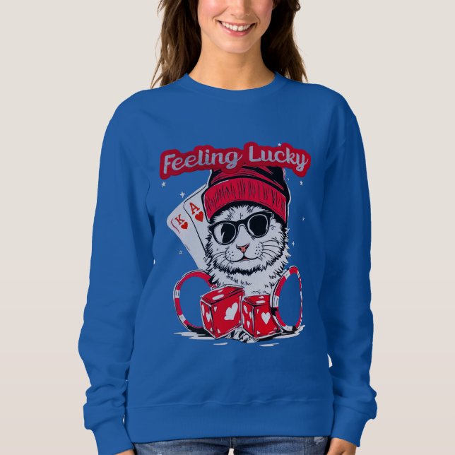 Känsla Lucky - Coola Cat Casino Vibes T Shirt (Framsida)
