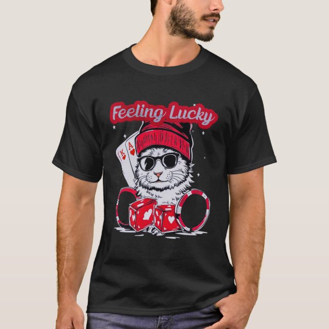 Känsla Lucky - Coola Cat Casino Vibes T Shirt (Framsida)