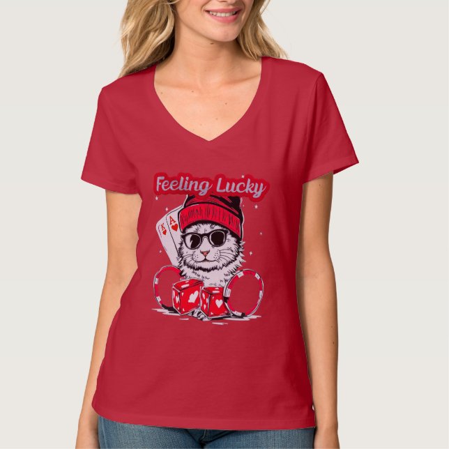 Känsla Lucky - Coola Cat Casino Vibes T Shirt (Framsida)