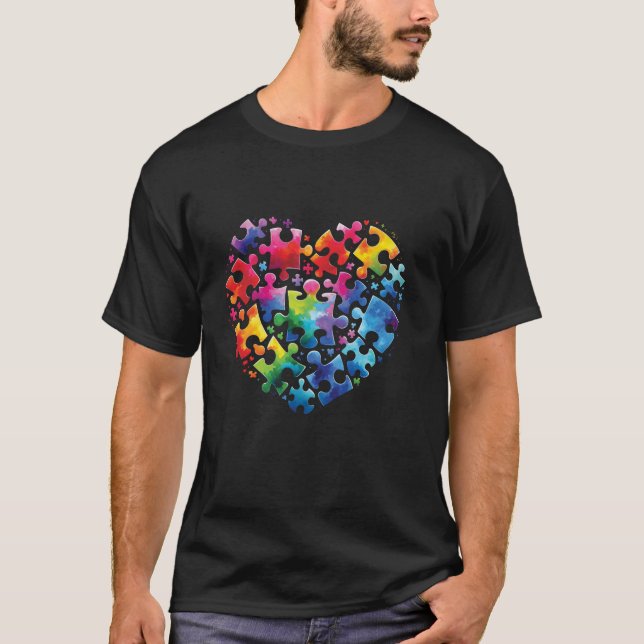 Känsla till autism Färgfläcksnurra Heart Kärlek Sp T Shirt (Framsida)