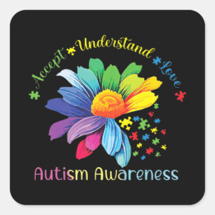 Känsla till autism Solrosacceptans i Kärlek Fyrkantigt Klistermärke
