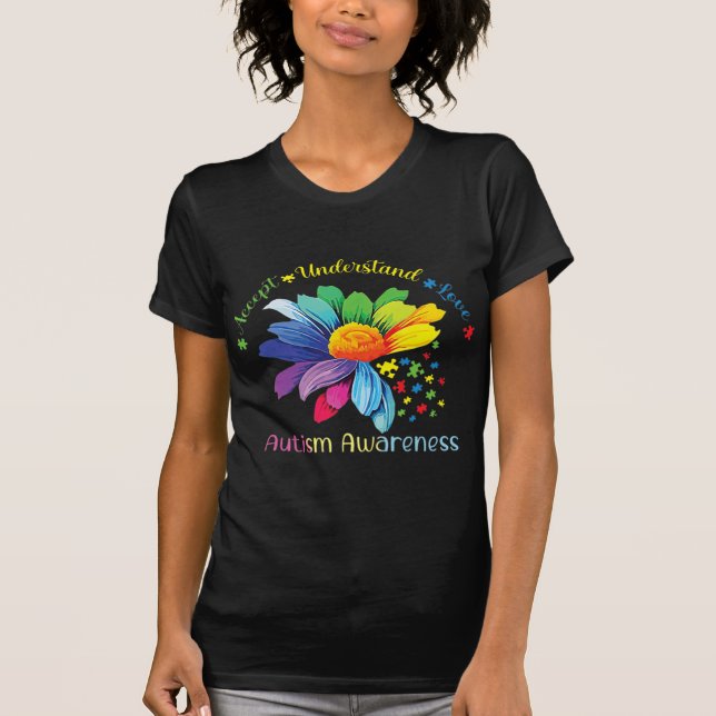 Känsla till autism Solrosacceptans i Kärlek T Shirt (Framsida)