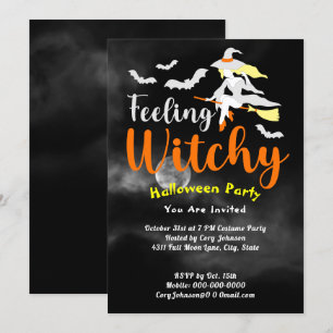 Känsla Witchy Fladdermus Måne Black Himlar Hallowe Inbjudningar