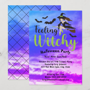 Känsla Witchy Fladdermus Witch Himlar Halloween fe Inbjudningar