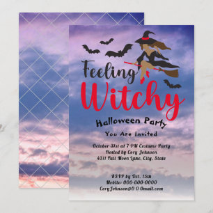 Känsla Witchy Red, Fladdermus Witch Himlar Hallowe Inbjudningar