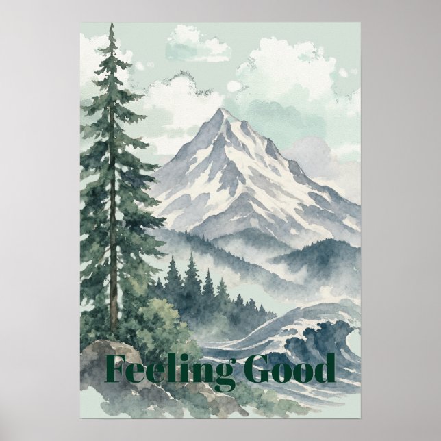 Känslan Av Bra Berglandskap Akvarell Konst  Poster (Framsidan)