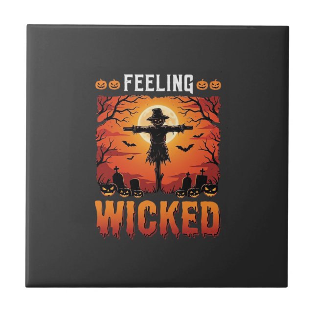 Känslan av elak Halloween-fågelskrämma Design_1 Kakelplatta (Framsidan)