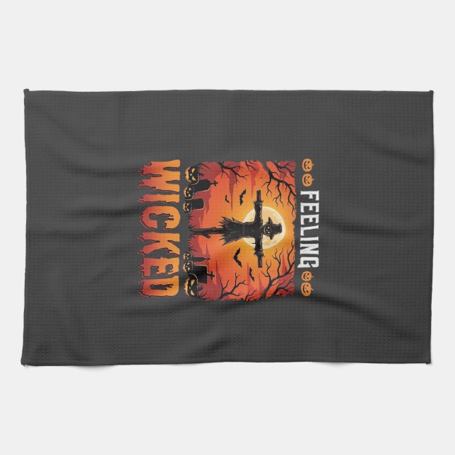 Känslan av elak Halloween-fågelskrämma Design_1 Kökshandduk (Horisontell)