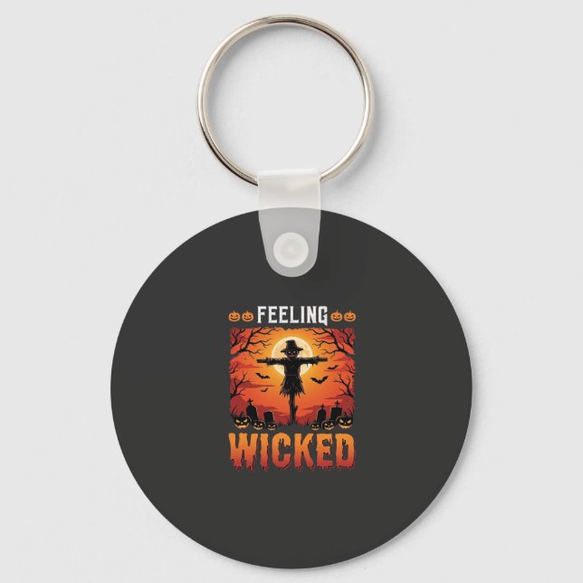 Känslan av elak Halloween-fågelskrämma Design_1 Nyckelring (Framsida)