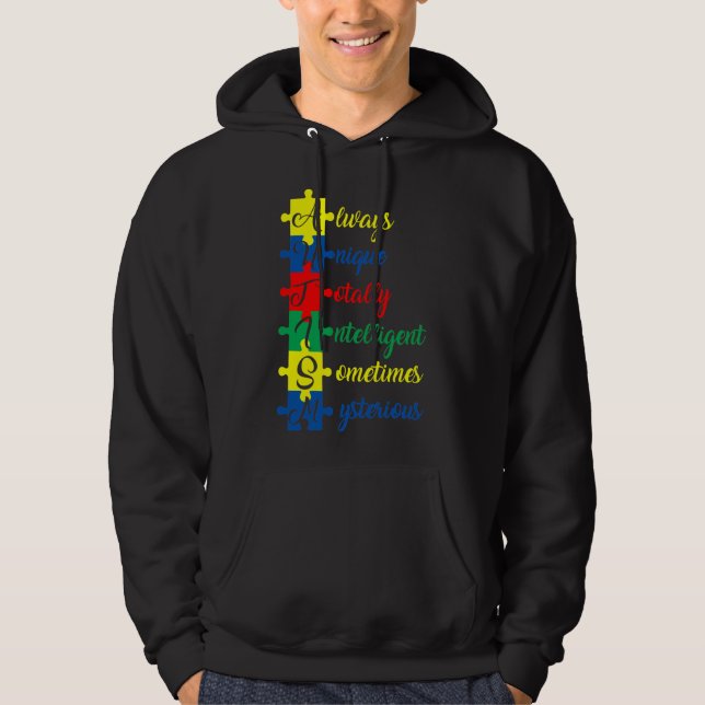 Känslan till autism är alltid unik helt intelligen hoodie (Framsida)