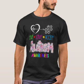 Känslan till autism Pussel Heart Live Kärlek accep T Shirt