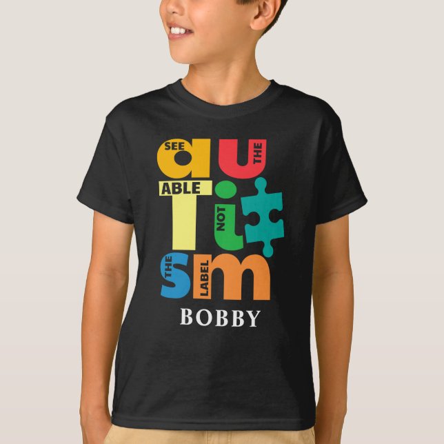 Känslan till autism ser inte förmågan hos märkning t shirt (Framsida)