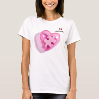 Känslan vid autism Kvinnoshörning Skeva Rosa Heart Tee Shirt