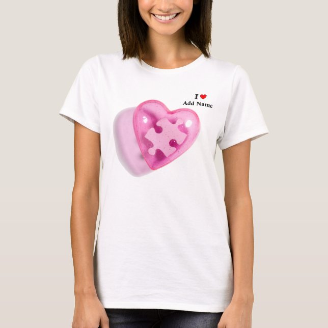 Känslan vid autism Kvinnoshörning Skeva Rosa Heart Tee Shirt (Framsida)
