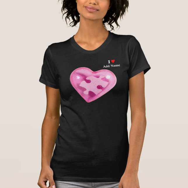 Känslan vid autism Kvinnoshörning Skeva Rosa Heart Tee Shirt (Framsida)
