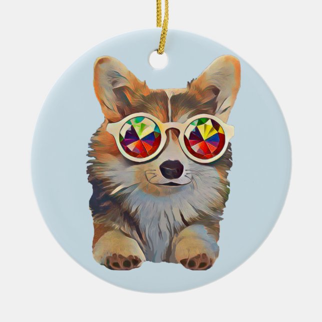 Känslig Groovy Corgi Julgransprydnad Keramik (Framsidan)