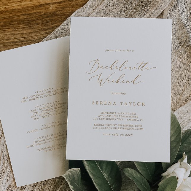 känslig Guld-calligrafi Bachelorette Helg Inbjudningar (Skapare uppladdad)