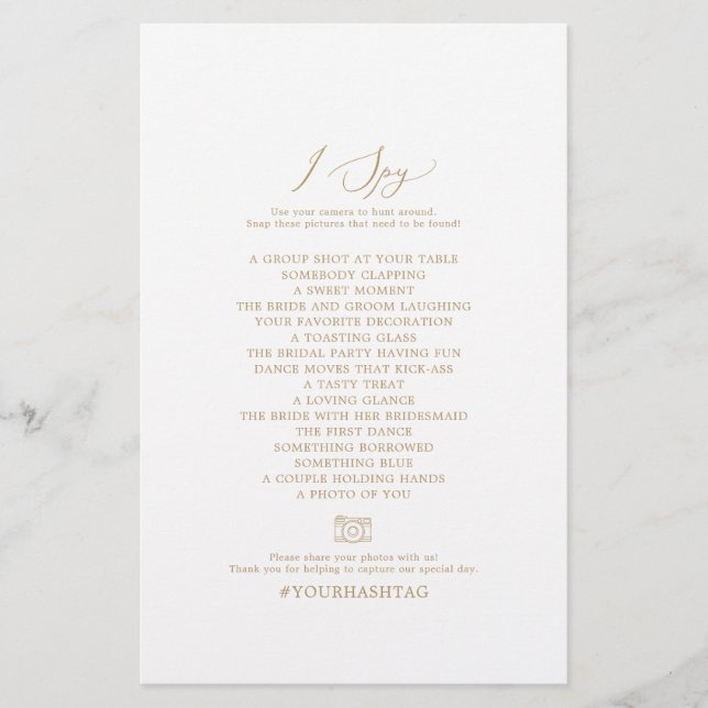 Känslig Guld I Spy Foto Scavenger Hunt Game Flygblad (Framsidan)