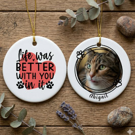 Känslig minimalistisk kattminnesgåva julgransprydnad keramik