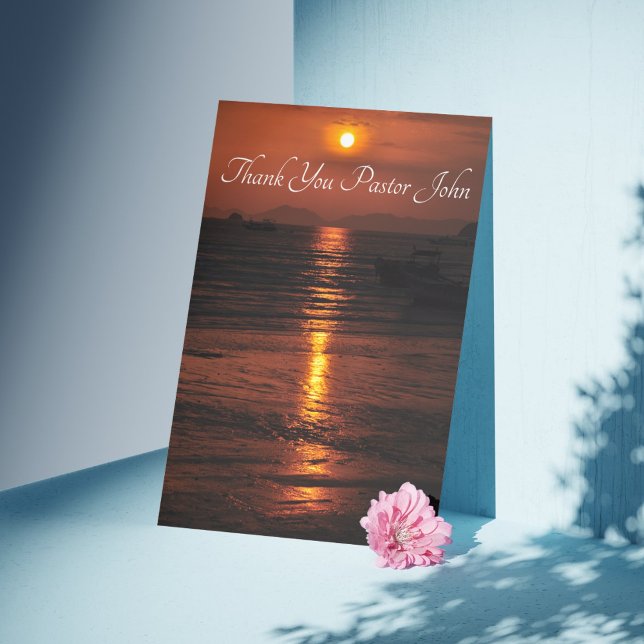 Känslig pastor - uppskattning tack kort (Ocean Sunset Pastor Appreciation Thank You Card)