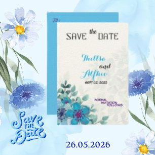 Känsligt Ecru-papper Blommig Blå Blomma Spara Datu Datumet