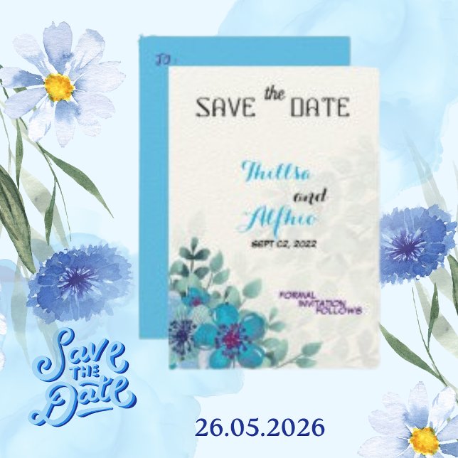 Känsligt Ecru-papper Blommig Blå Blomma Spara Datu Datumet (Skapare uppladdad)