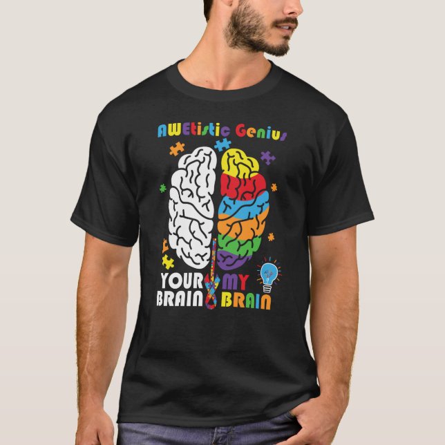 Känsllighet för autism Awetistic Genius Brain Auti T Shirt (Framsida)