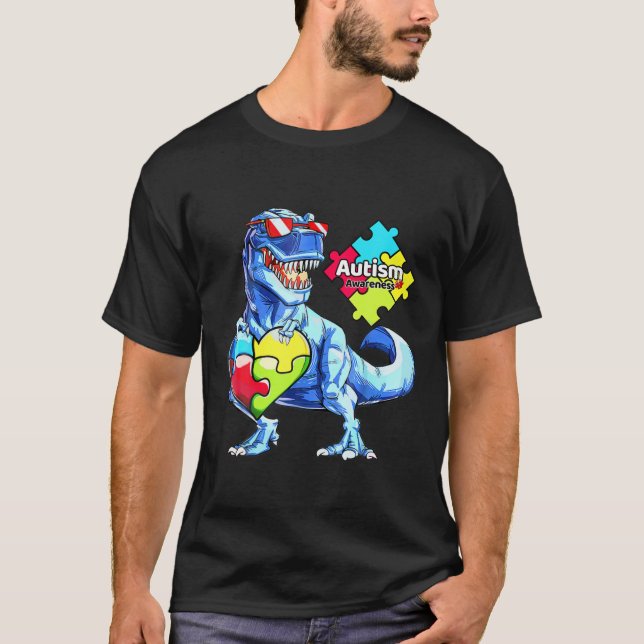 Känsllighet för autism Dinosaur Rex Heart Puzzle B T Shirt (Framsida)