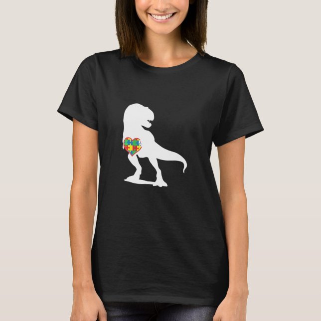 Känsllighet för autism Dinosaur t Rex Puzzle Heart Shirt (Framsida)