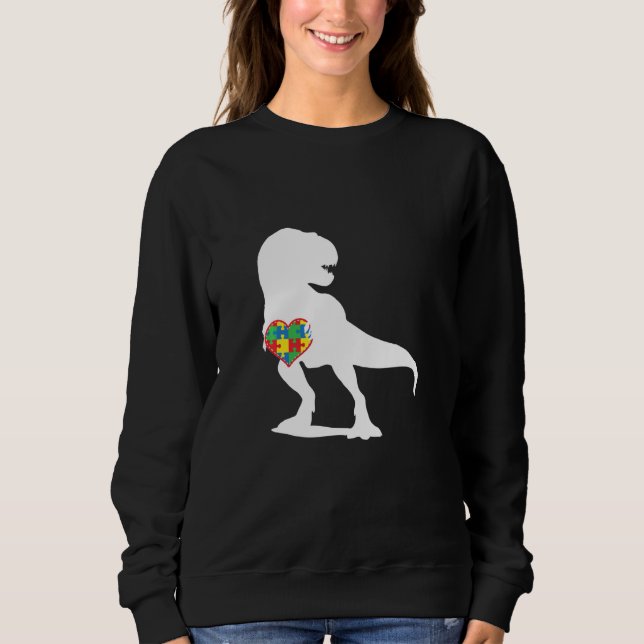 Känsllighet för autism Dinosaur t Rex Puzzle Heart T Shirt (Framsida)