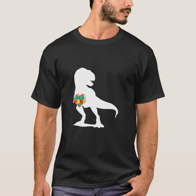 Känsllighet för autism Dinosaur t Rex Puzzle Heart T Shirt (Framsida)