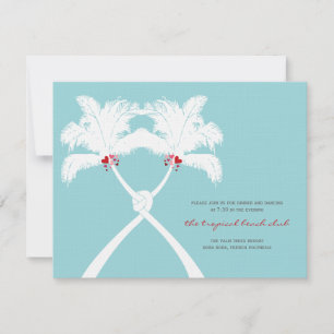 Känt Handflatan Träd Hearts Beach Wedding Receptio Inbjudningar