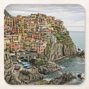 Kant i Italien - Manarola - Underlägg på torg Papper Kvadrat