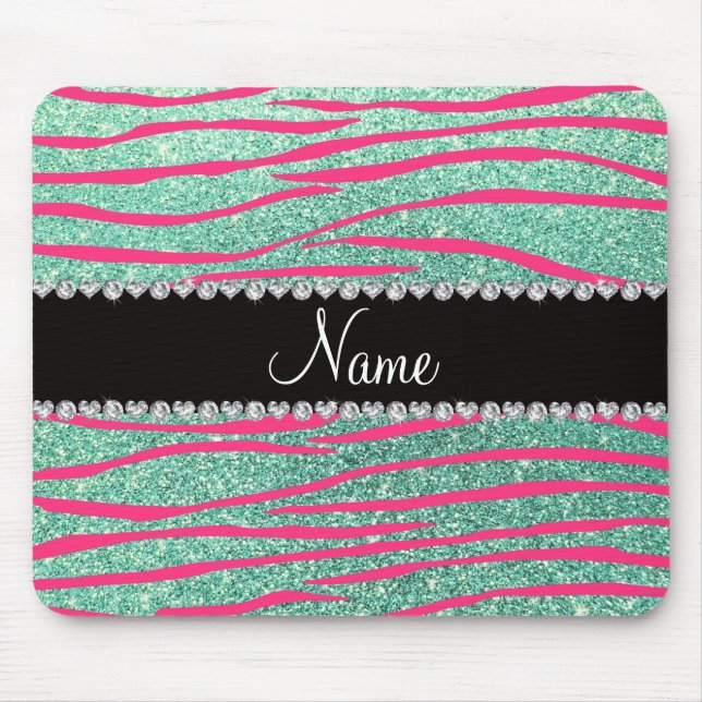 Känt rosa glitter för zebra ränderseafoamgrönt musmatta (Framsidan)